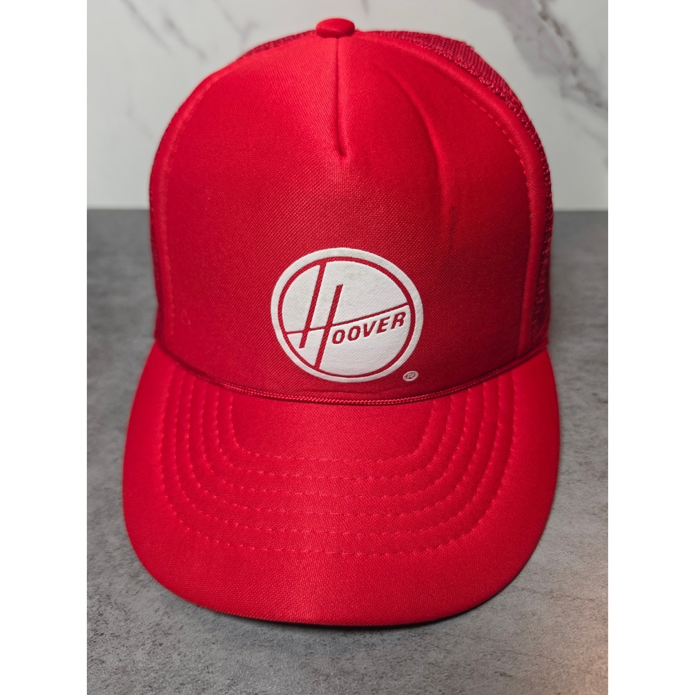 Vintage Hoover Red Mesh Snapback Trucker Hat Corporate Logo Cap Adjustable OSFA
